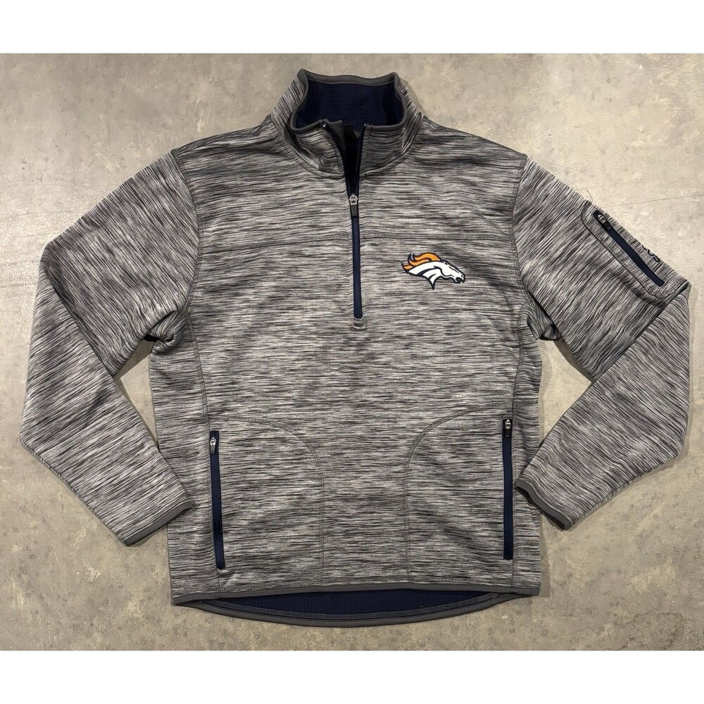 Denver Broncos 1/4 Zip Pullover GIII Mens Medium Gray NFL Football Waffle Lined